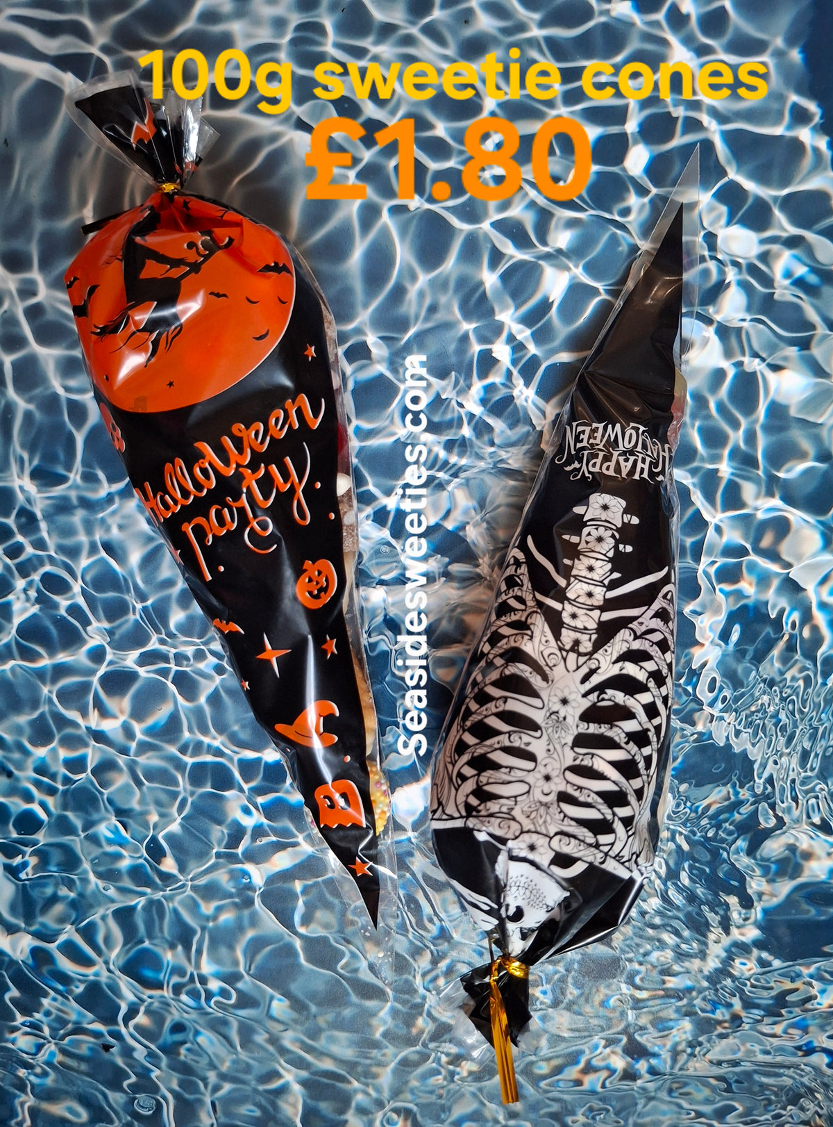 Halloween sweetie cones, pumpkin, witch, skeleton, different sizes